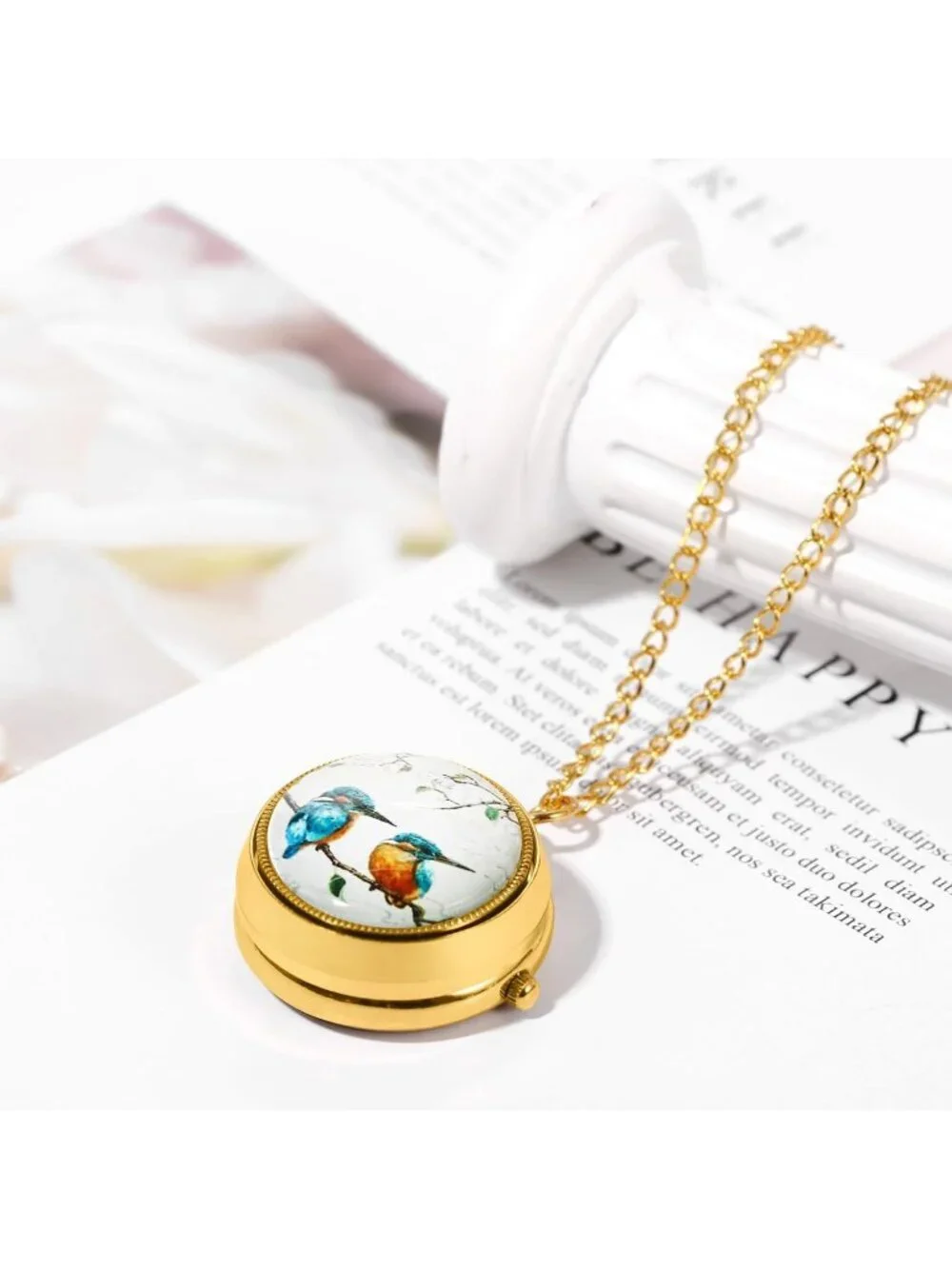 Women's Gold Analog Quartz Birds Vintage Pendant Necklace Chain Pocket Watch